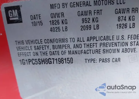 2016 Chevrolet Cruze Limited Ls Auto из США, поврежденный, VIN 1G1PC5SH8G7198150